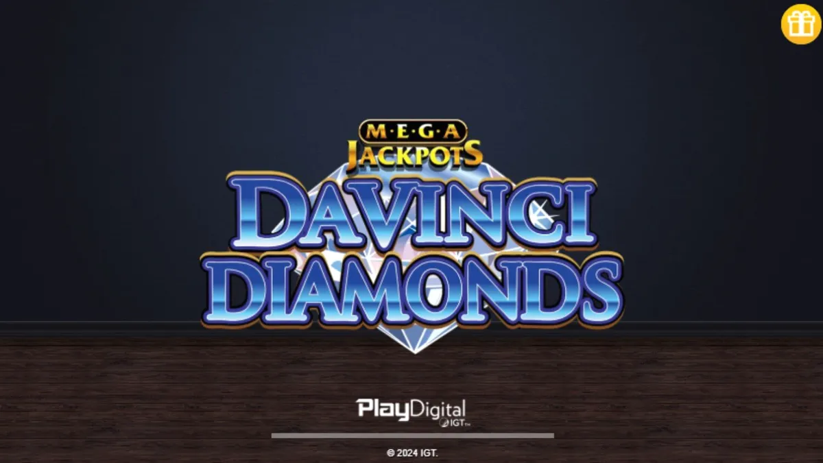 Mega Jackpot DaVinci Diamonds slot machine interface na may mga Renaissance art symbols at kumikinang na hiyas.